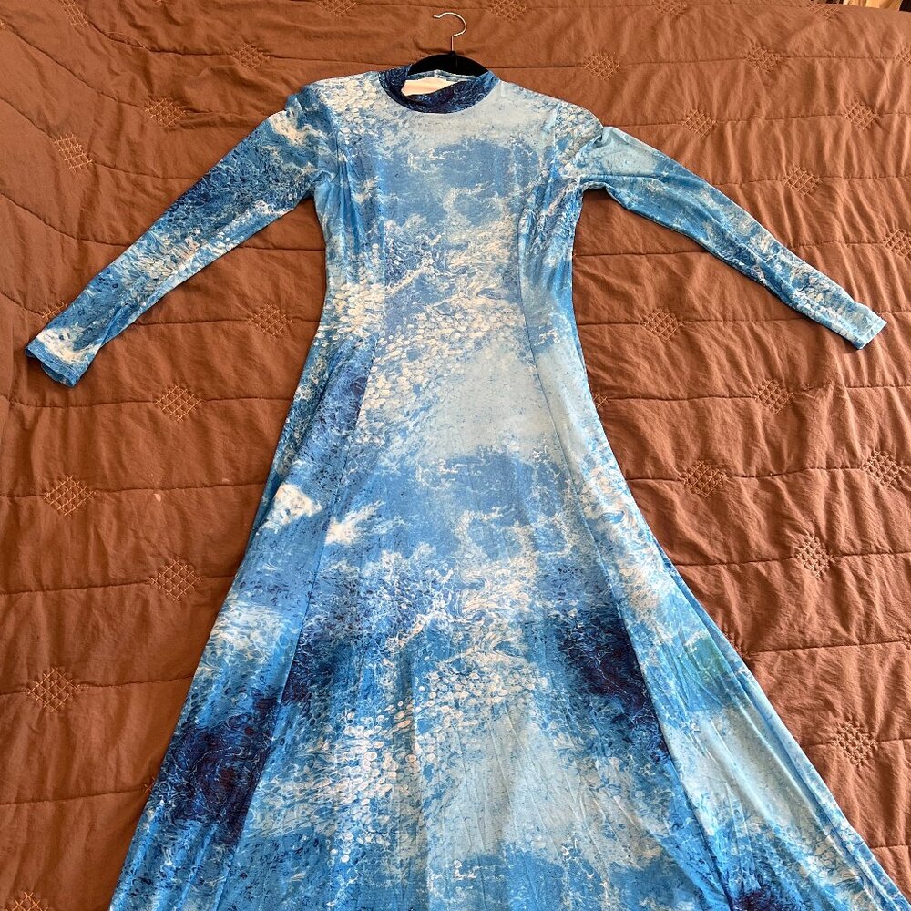 Blackmilk Watercolour Waves Sheer Elegance Dress - Size Medium